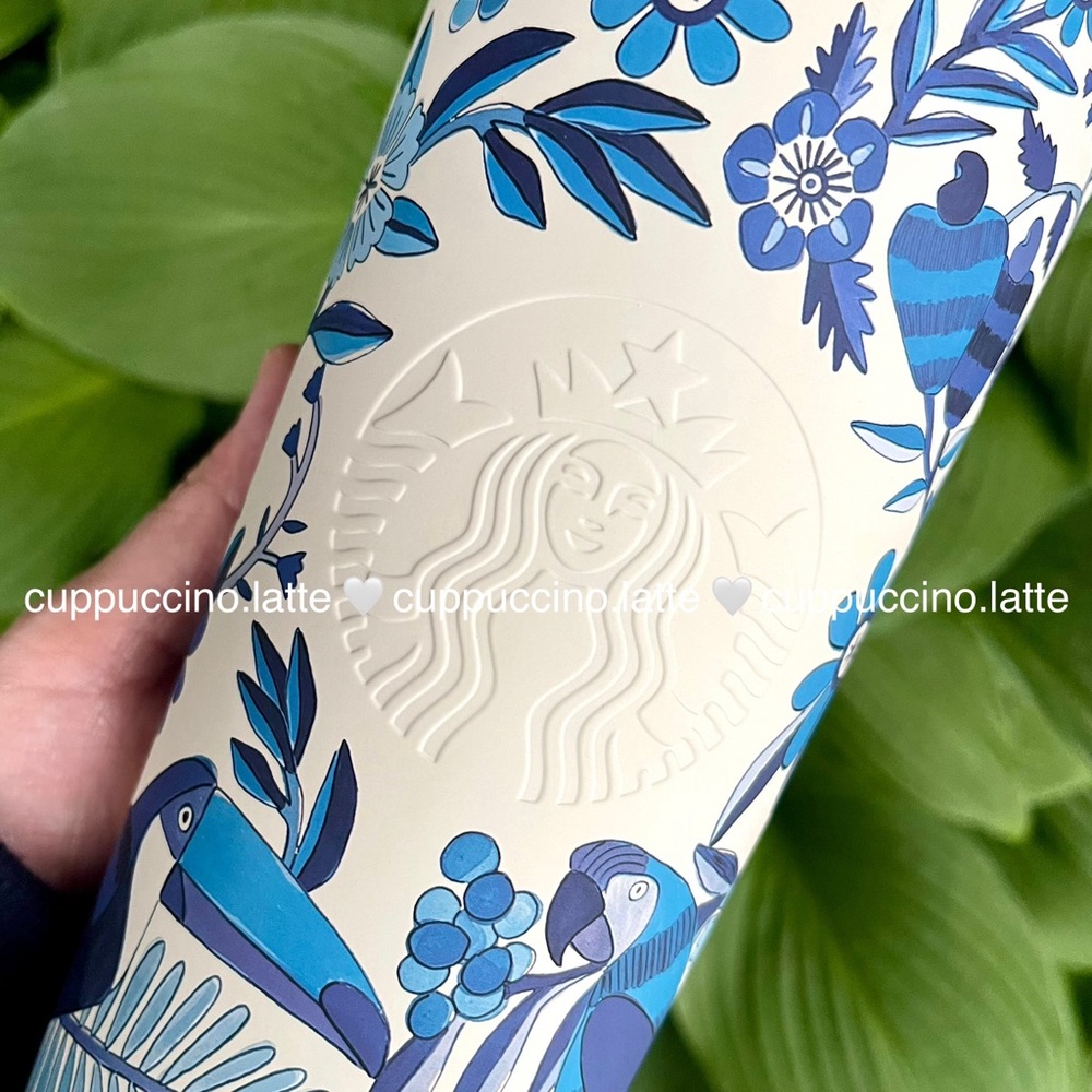 NWT🌴Starbucks x Farm Rio ‘Lenco Azulejo’ Blue & White Shades Tropical SS Tumbler - Picture 5 of 9